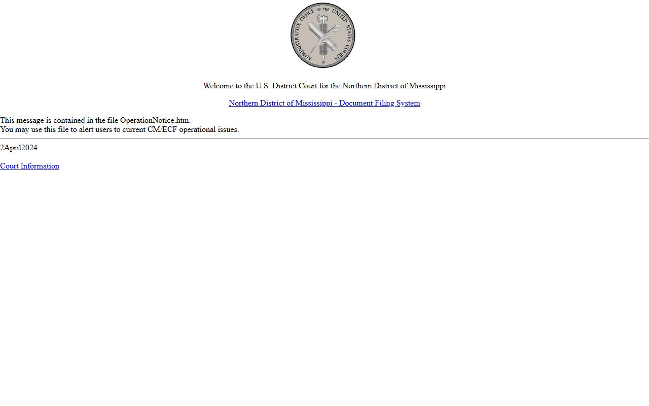 Tallahatchie County federal court records and CM/ECF e-filing for the Northern District of Mississippi
