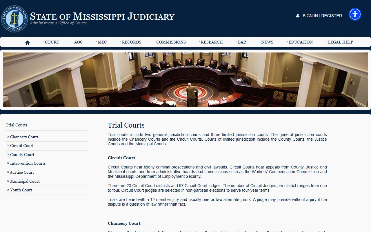 Tallahatchie County court charge records and Mississippi trial court overview