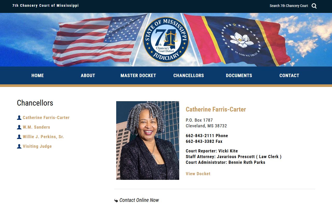 Tallahatchie County Chancery Court chancellor profile and docket contact page