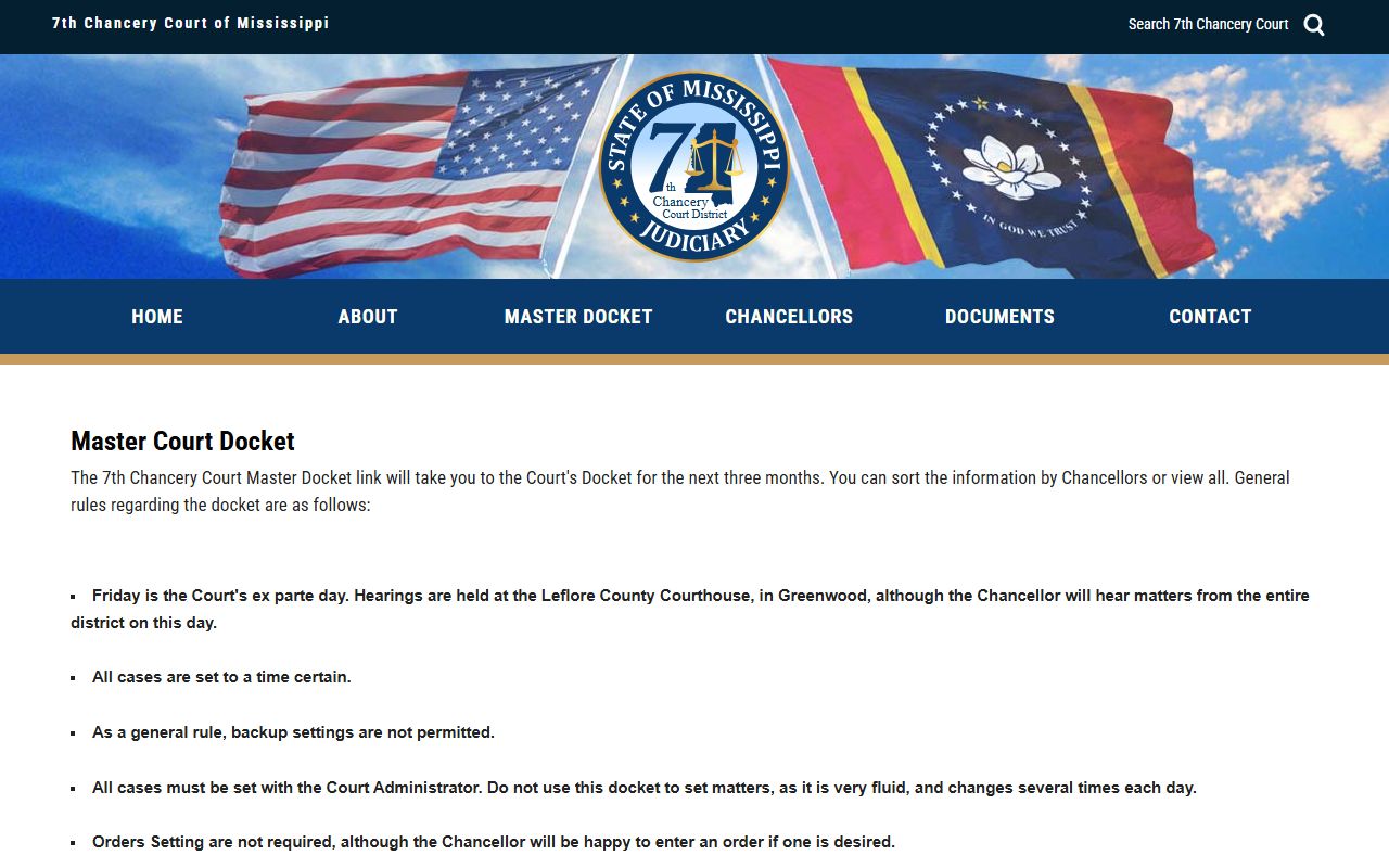 Tallahatchie County master docket rules on the Seventh Chancery Court site