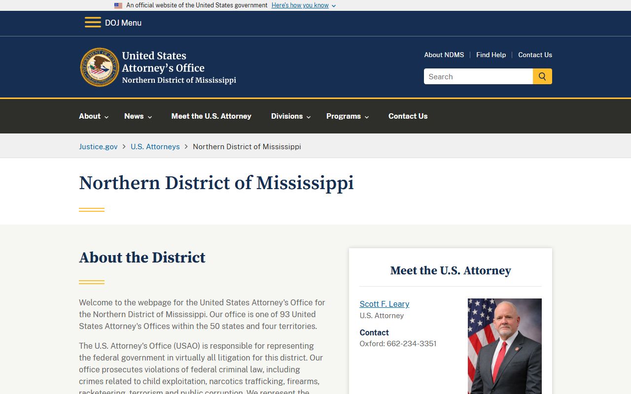 Tallahatchie County federal criminal court records and U.S. Attorney Northern District of Mississippi