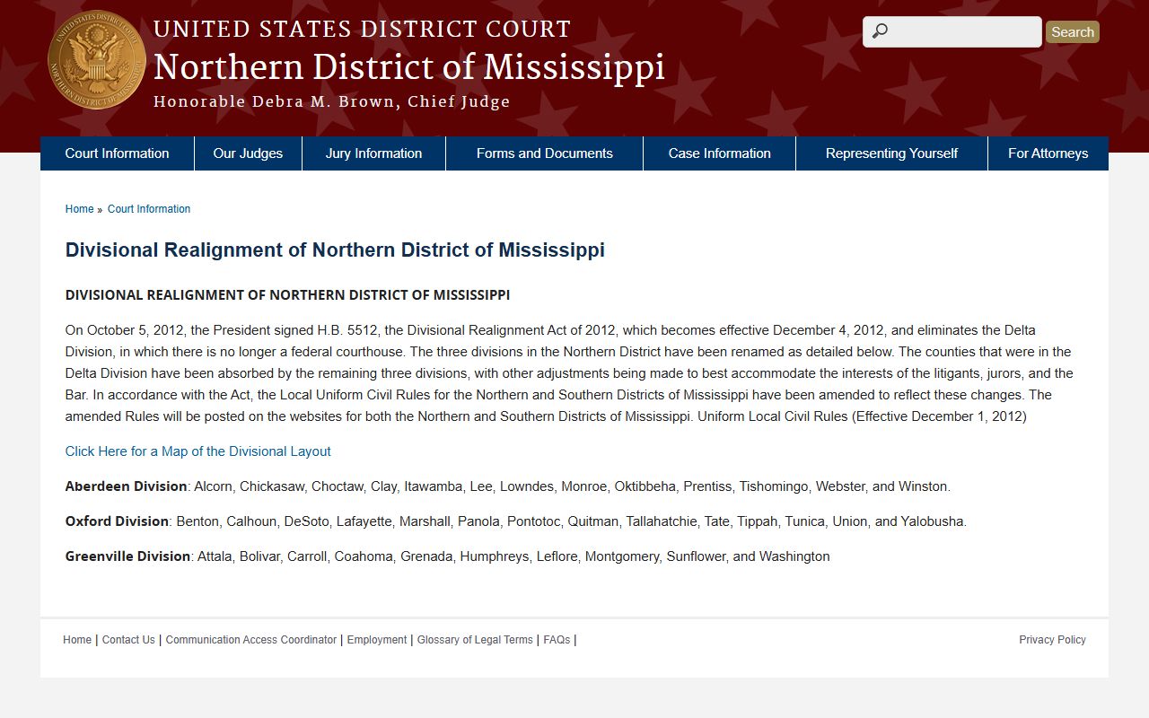 Tallahatchie County Circuit Court federal divisional realignment records for Northern Mississippi