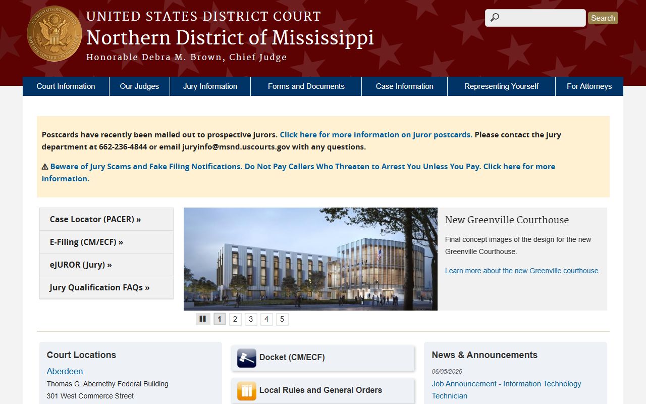 Tallahatchie County Circuit Court Northern District of Mississippi federal court records site