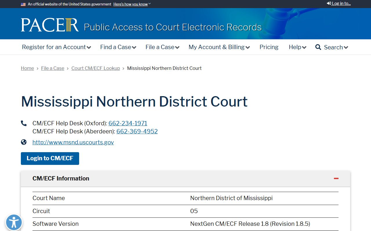 Tallahatchie County Circuit Court PACER lookup for Northern District of Mississippi records