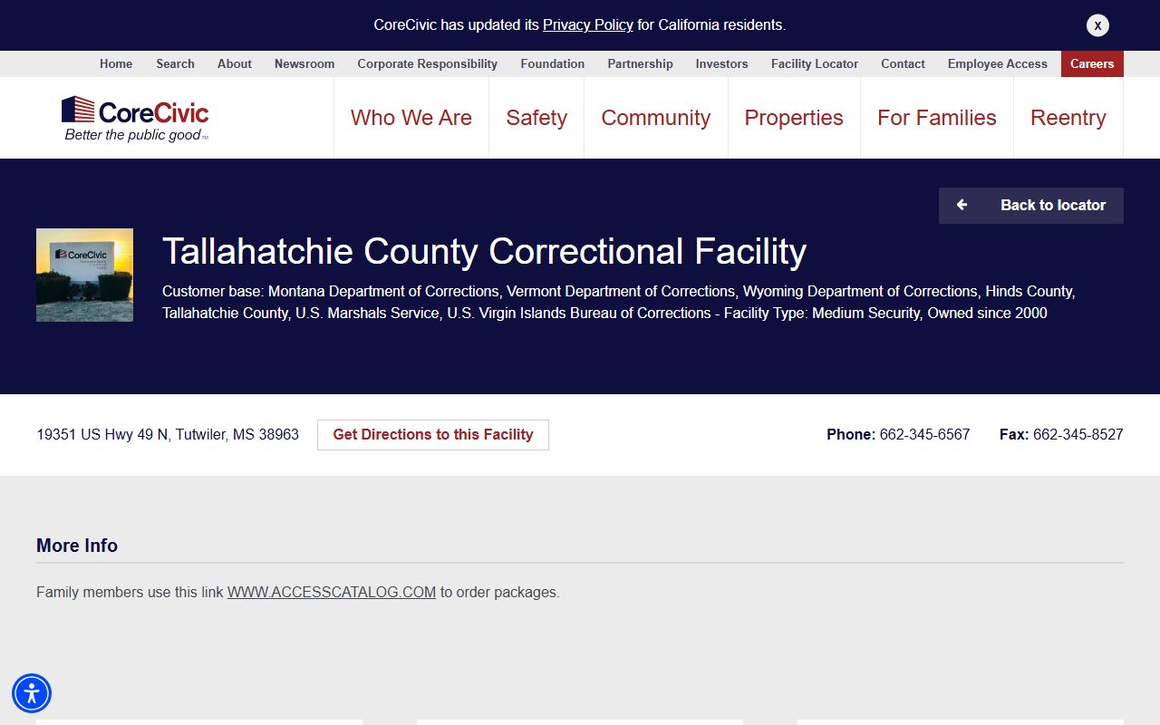 Tallahatchie County correctional facility inmate records page