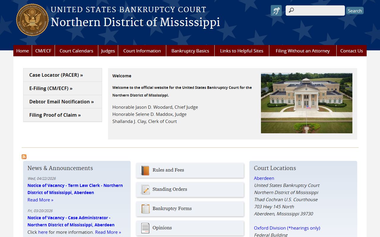 Tallahatchie County federal inmate and bankruptcy court records, Northern District of Mississippi