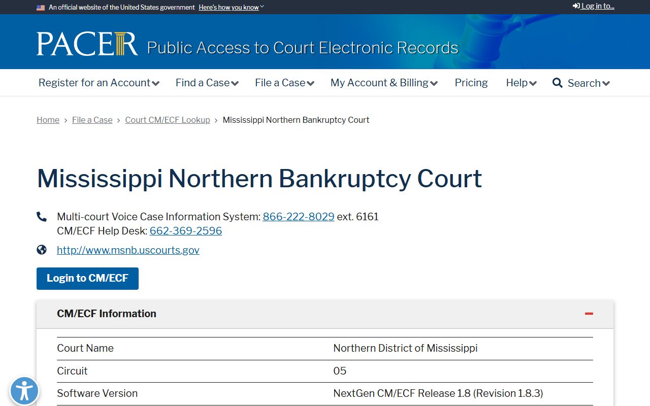 PACER bankruptcy court lookup for Tallahatchie County federal court records