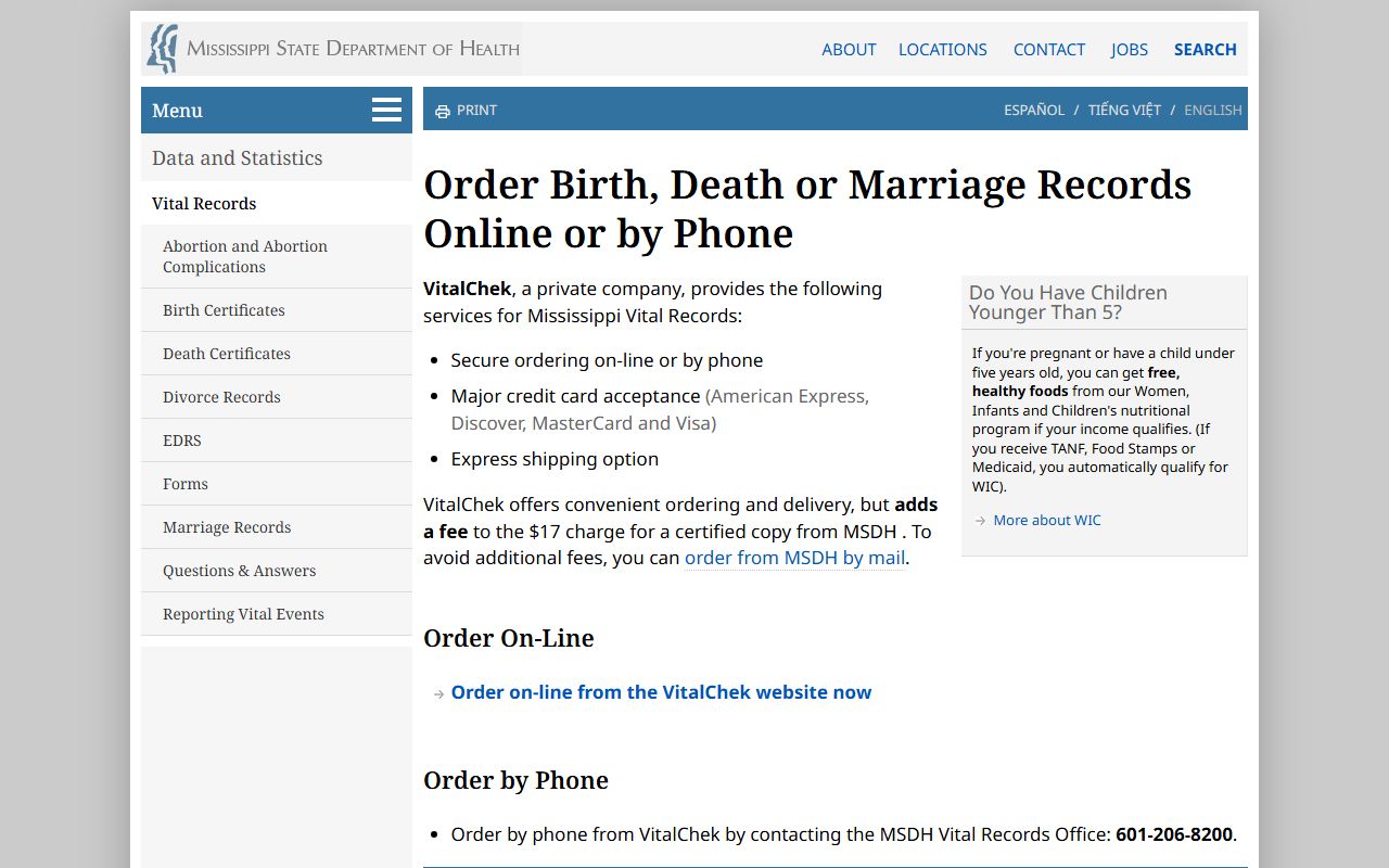 Tallahatchie County vital records phone and online ordering through VitalChek