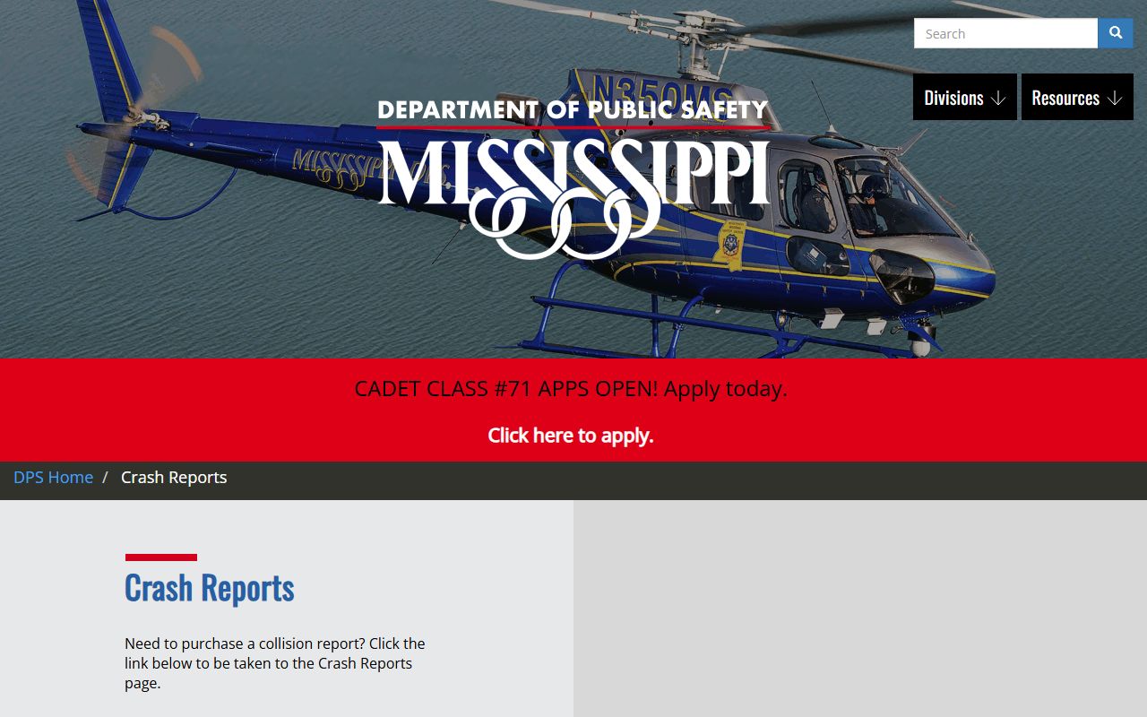 Tallahatchie County traffic crash reports from the Mississippi Department of Public Safety