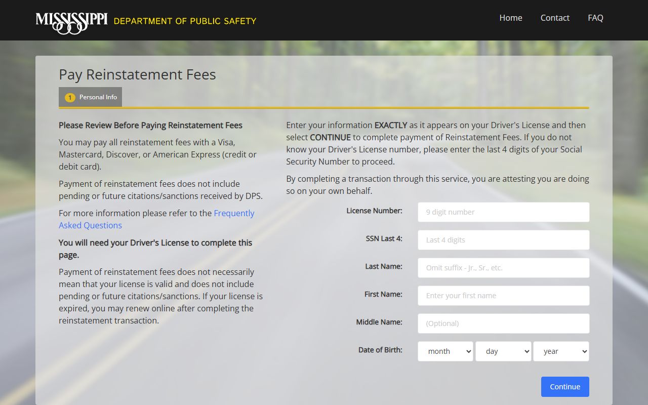 Tallahatchie County traffic records and Mississippi DPS license reinstatement steps