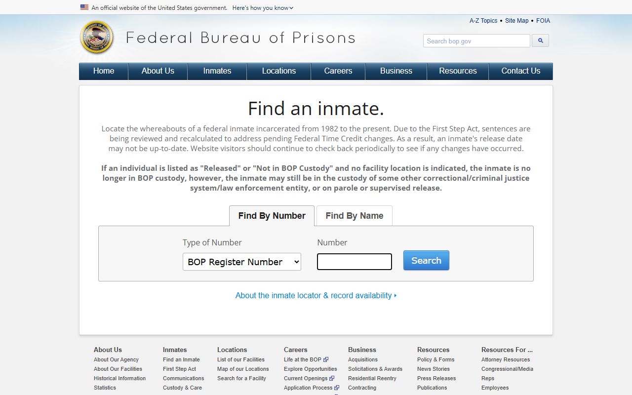 Federal Bureau of Prisons inmate locator for Tallahatchie County federal warrant and custody checks