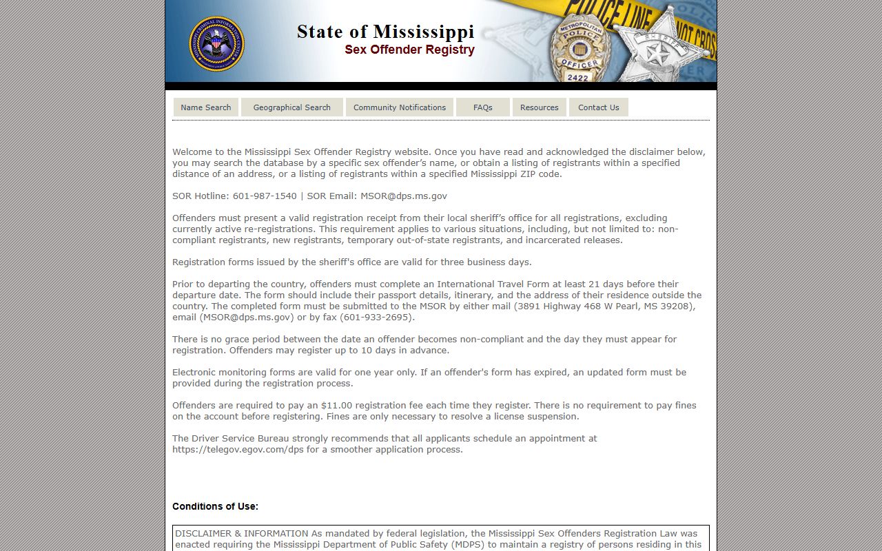 Mississippi Sex Offender Registry search used alongside Tallahatchie County warrant checks